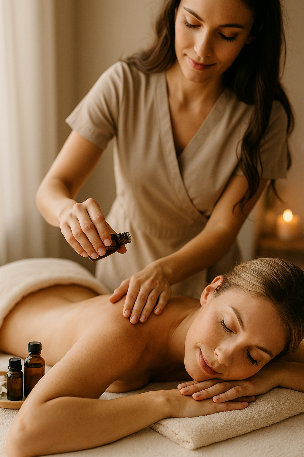 Aromatherapy massage using essential oils to enhance therapeutic benefits