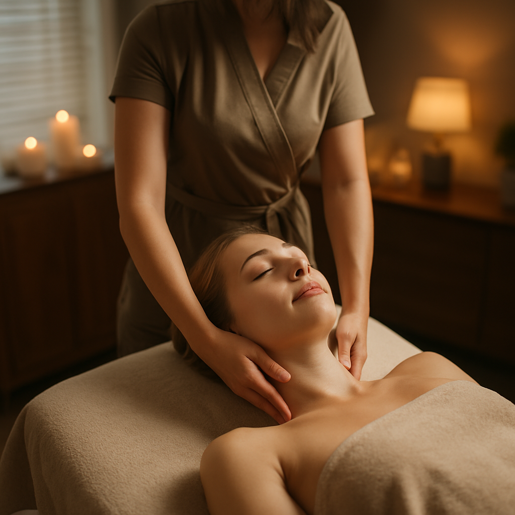 Therapist performing gentle lymphatic drainage massage techniques