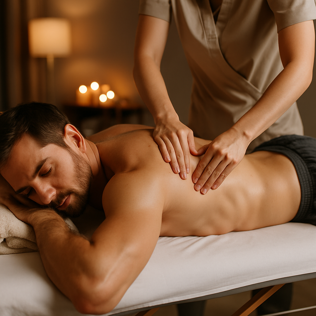 Athlete receiving sports massage targeting specific muscle groups